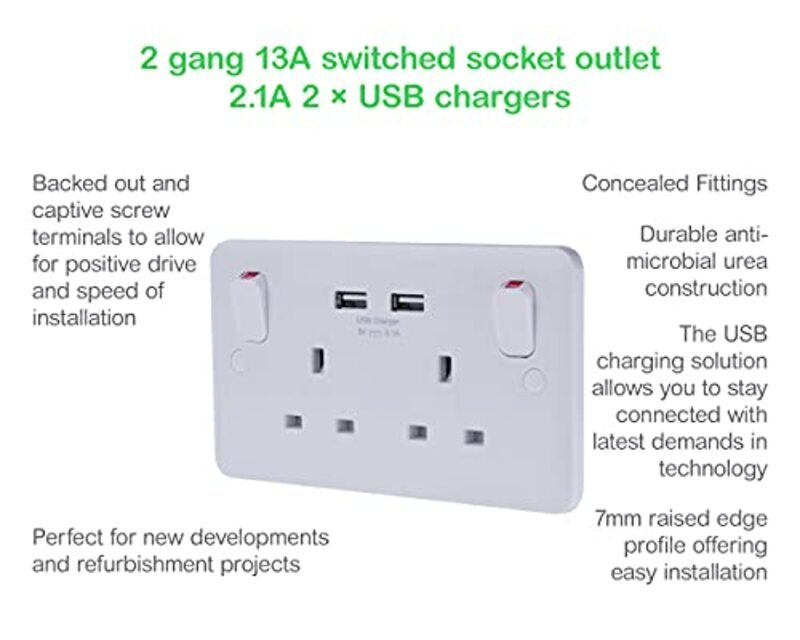 Schneider Electric Lisse White Moulded - Twin Socket combined 2 x USB SP 2.1 A. White - Pack of 5